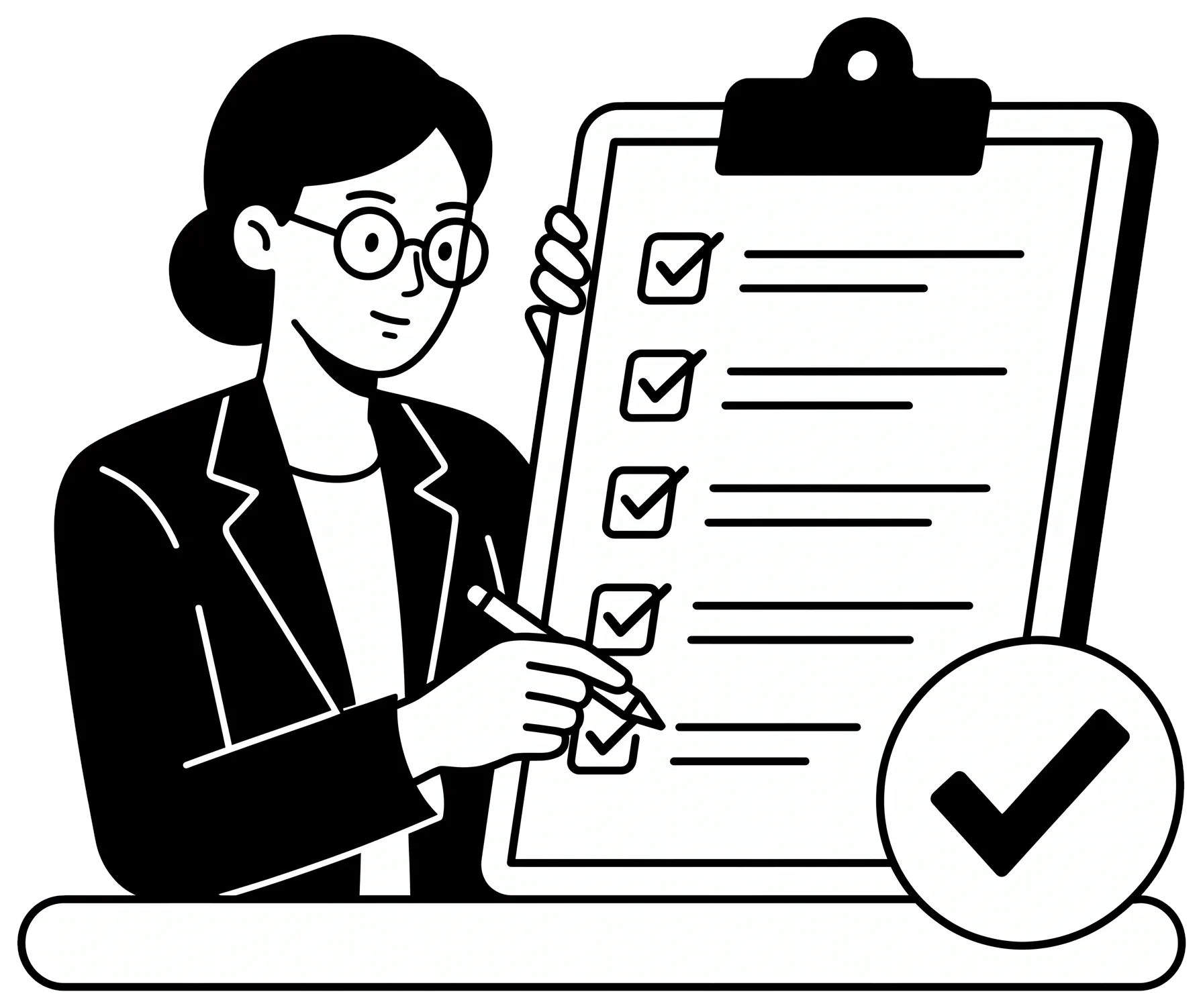 A consultant reviewing an approval checklist on a clipboard